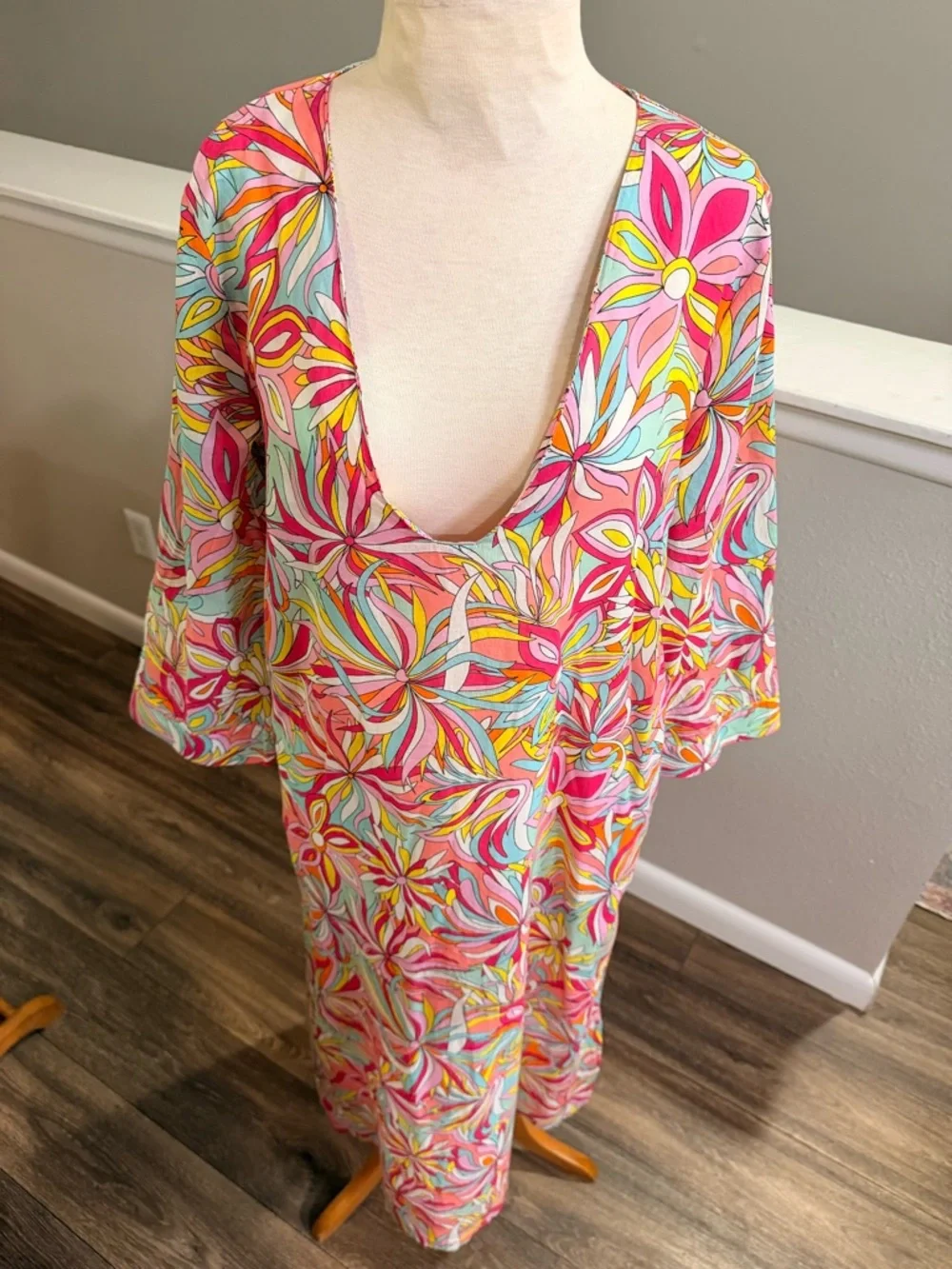 Kate Spade Floral Caftan Dress Pockets Cotton V Neck Resort XS - Picture 2 of 10